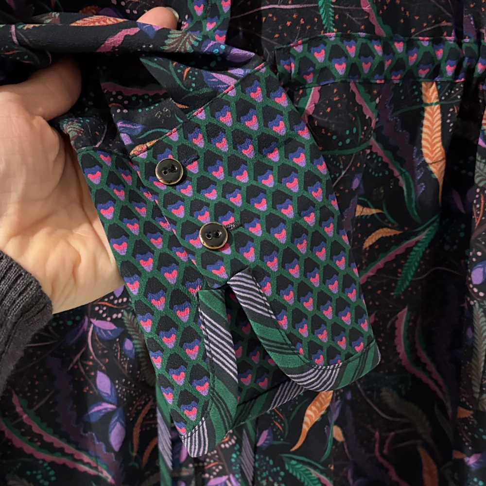 SALONI Jewel Coloured Silk Print Mini Dress (Sz 4) - Picture 5 of 8
